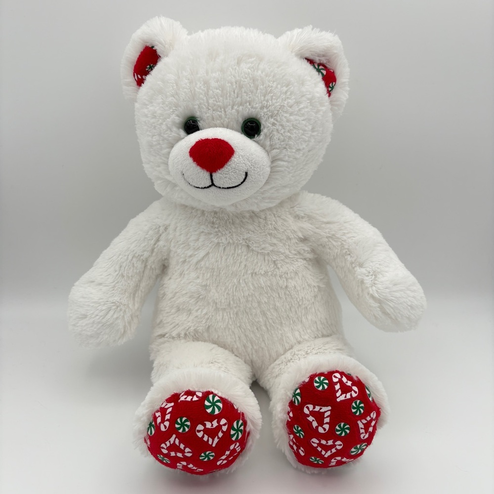 Build A Bear Peppermint Kisses Candy Cane Christmas 16” White Plush Teddy